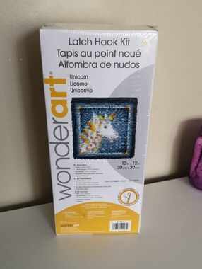 New and Sealed Wonderart Unicorn Latch Hook Kit 12" x 12" Latch Not Included